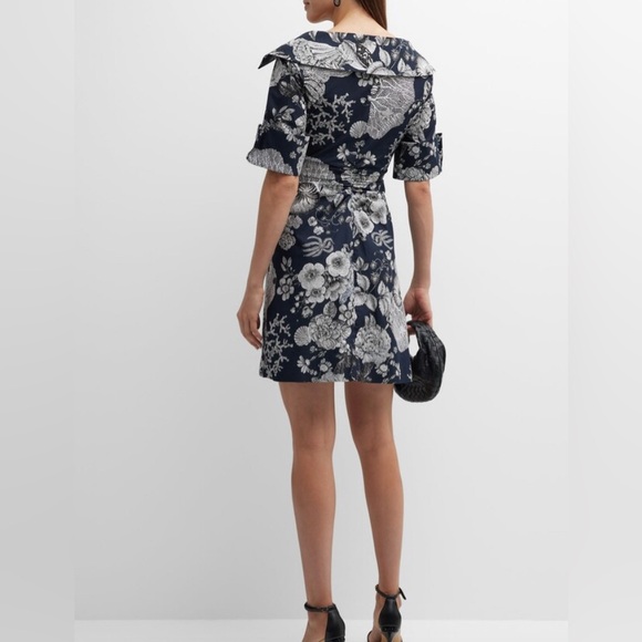 LELA ROSE OPEN NECK FLORAL-PRINT SHIRTDRESS IN NAVY, SIZE 2 - Picture 2 of 10